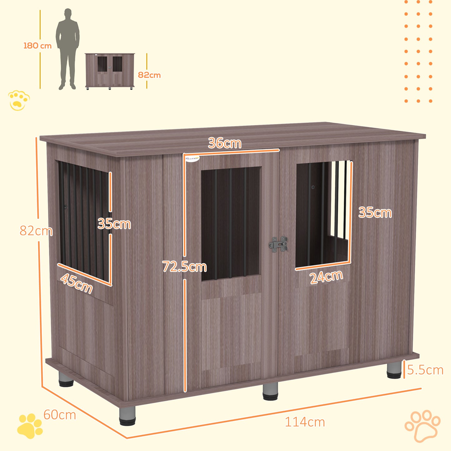 Dog Crate Table for Medium and Large Dogs with Magnetic Door for Indoor Use, 114 x 60 x 82 cm, Purple