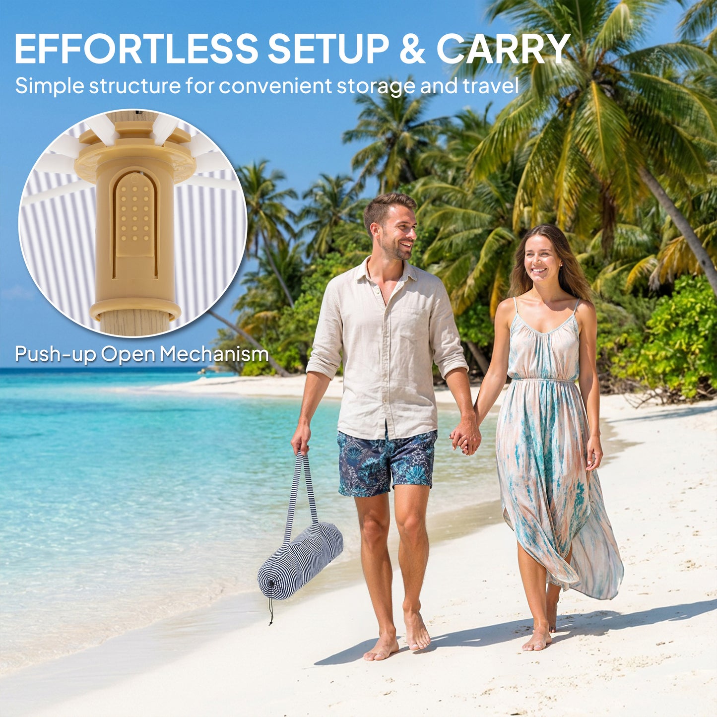 1.7 m Beach Umbrella with Sand Anchor, 30° Tilting Fringed Beach Garden Parasol with Adjustable Height, Blue