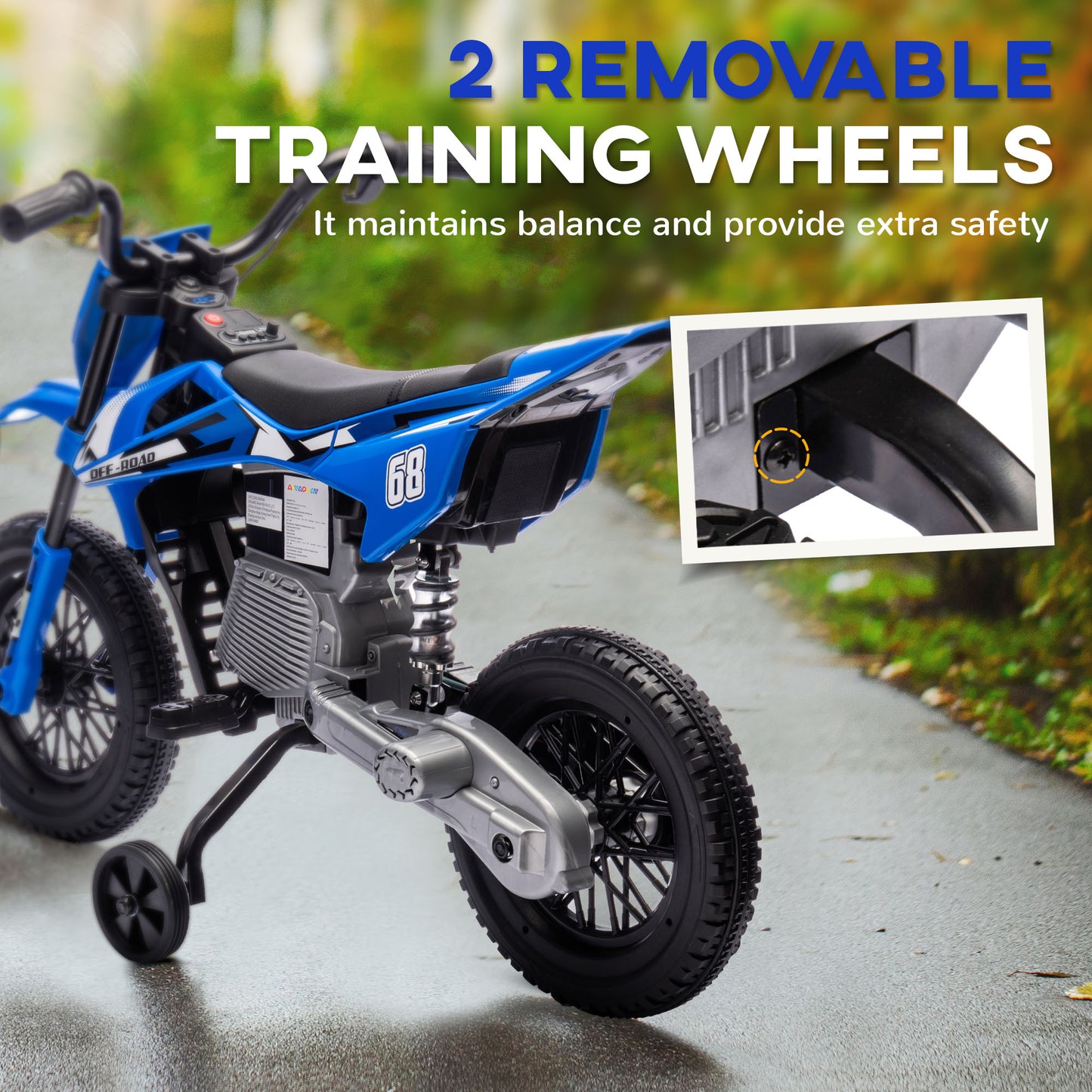 12V Kids Electric Motorbike, Kids Electric Ride on motorcycle w/ Twist Grip Throttle, Training Wheels, Blue