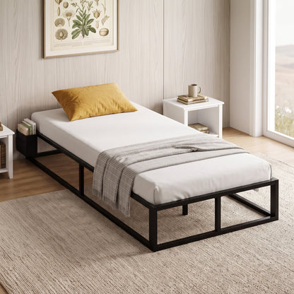 12 Slats Metal Platform Bed Frame, 3ft Single Bed Frame with Storage Bag and Anti-Slip Pads, Black