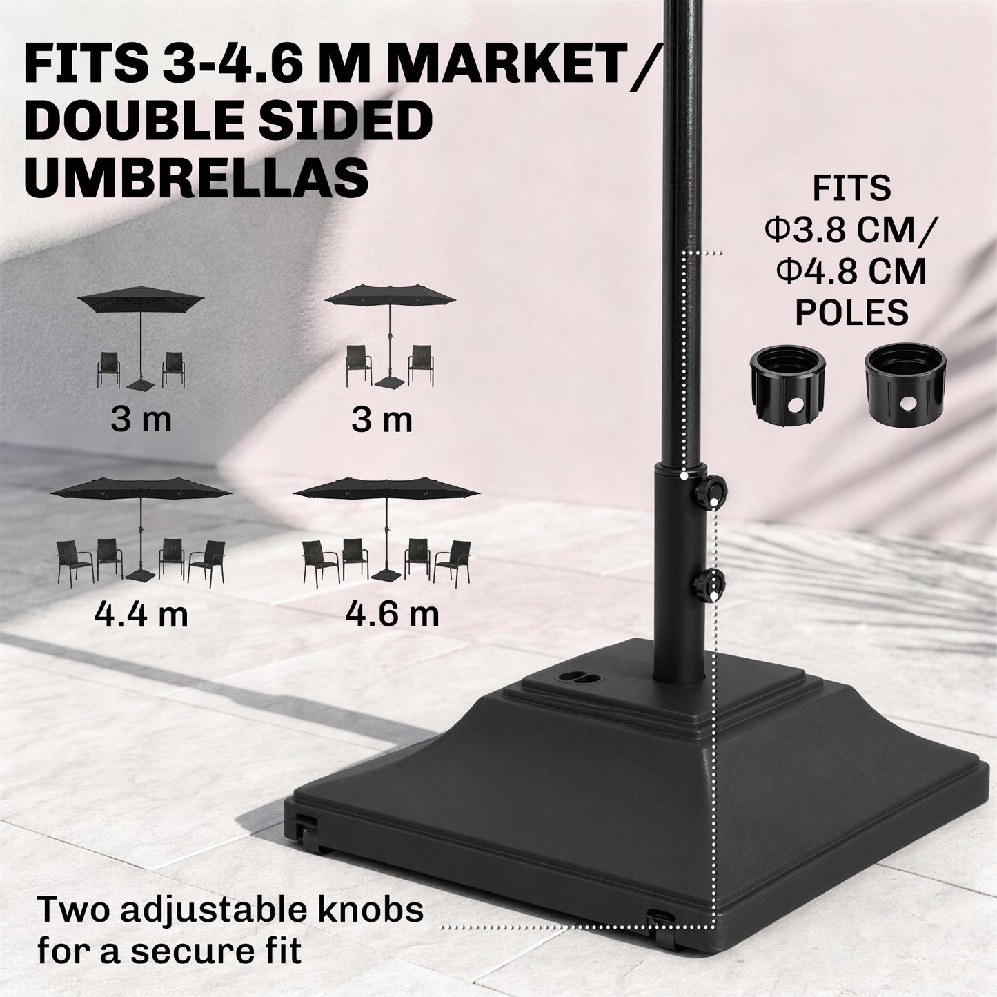 60kg Water/Sand Fillable Parasol Base, with Wheels - Black