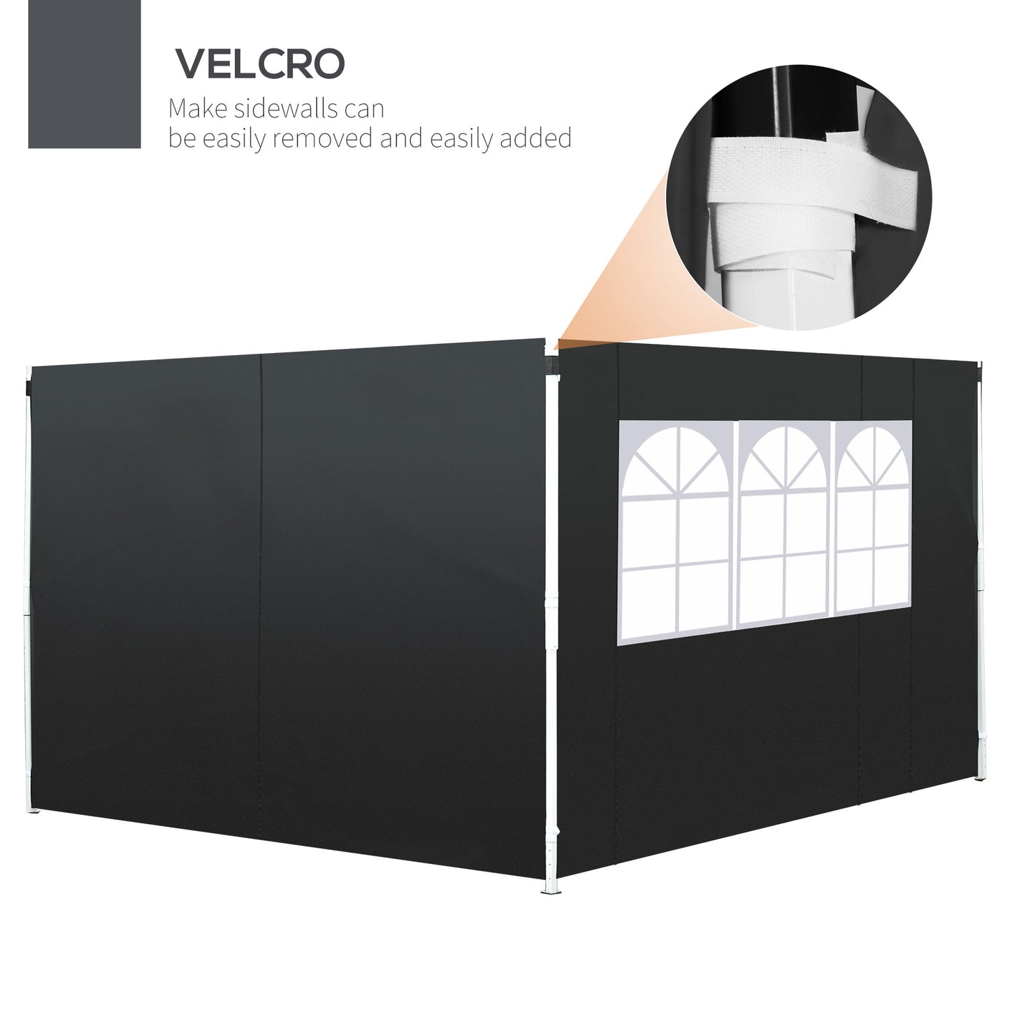 2.95 Meters Gazebo Replaceable Exchangeable Side Panel Wall Panels Walls With Window, Black