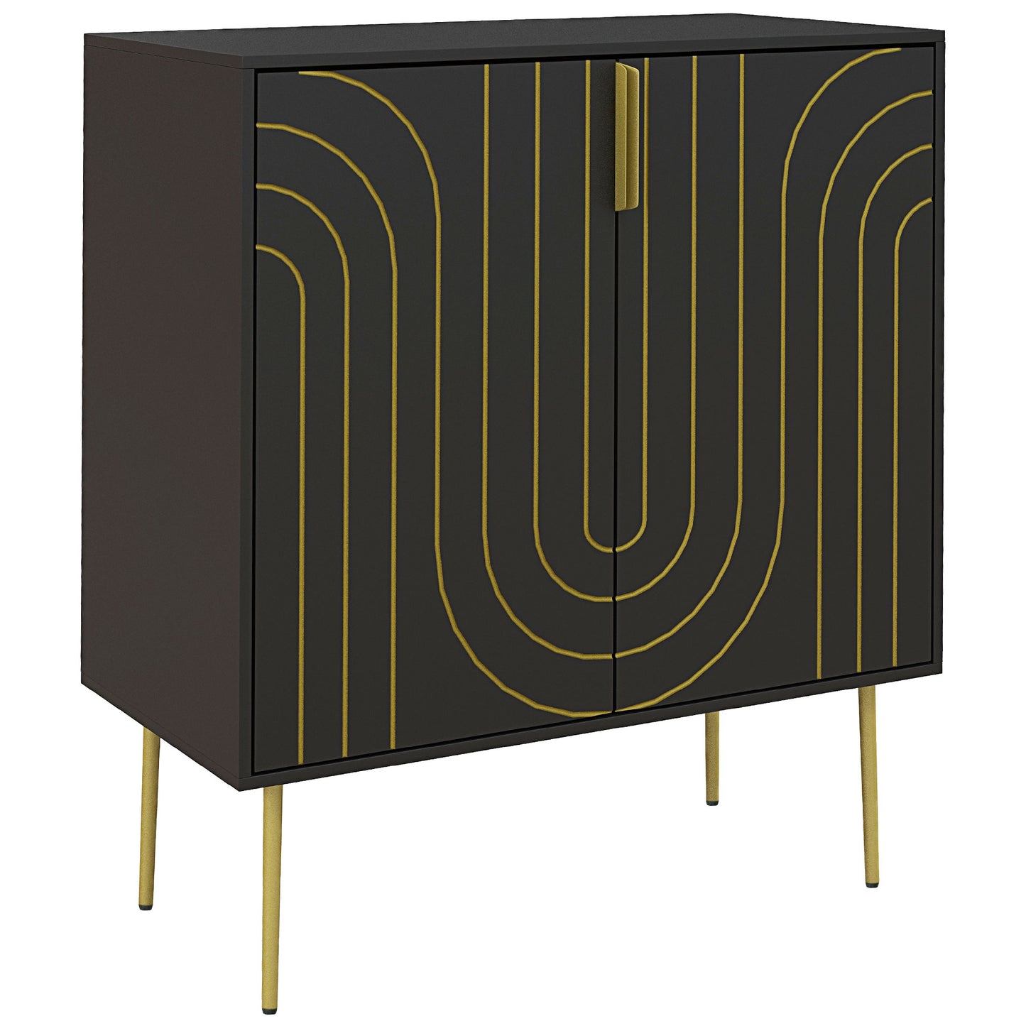 Art Deco Inspired Sideboard, with Adjustable Shelf - Black/Gold Tone