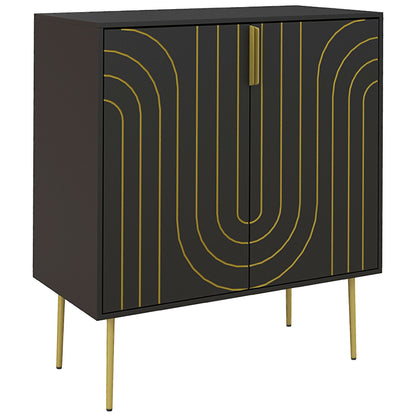 Art Deco Inspired Sideboard, with Adjustable Shelf - Black/Gold Tone