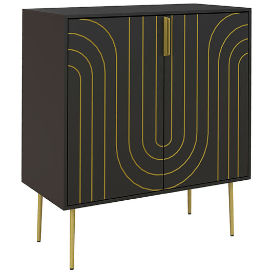 Art Deco Inspired Sideboard, with Adjustable Shelf - Black/Gold Tone