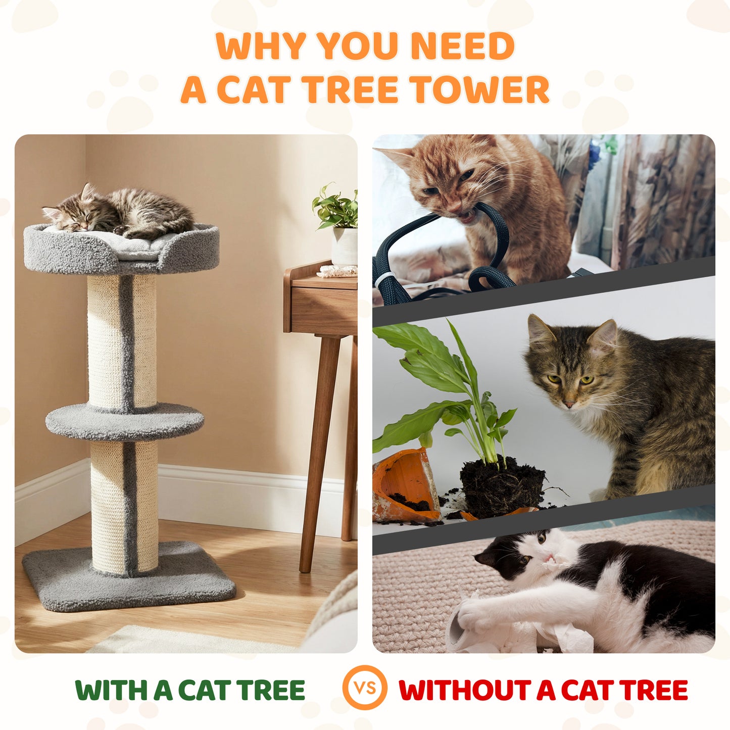 91cm Cat Tree, Cat Tower with Scratching Post, Bed, Perch, Removable Cushion for Indoor Kittens, Grey