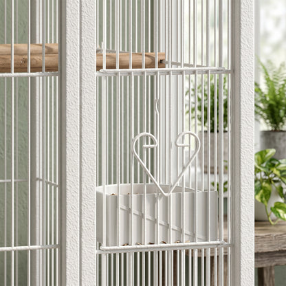 Bird Cage Detachable with Rolling Stand Parrot Cage with Storage Shelf White