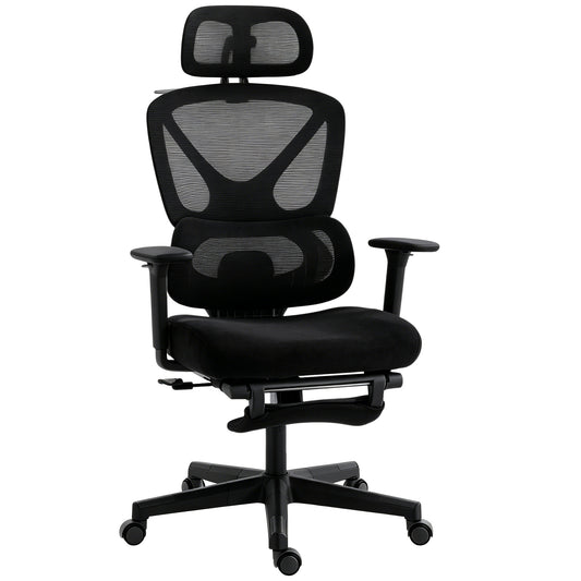 Mesh Desk Chair with 3D Armrests, Ergonomic Office Chair with Rotatable Headrest, Black