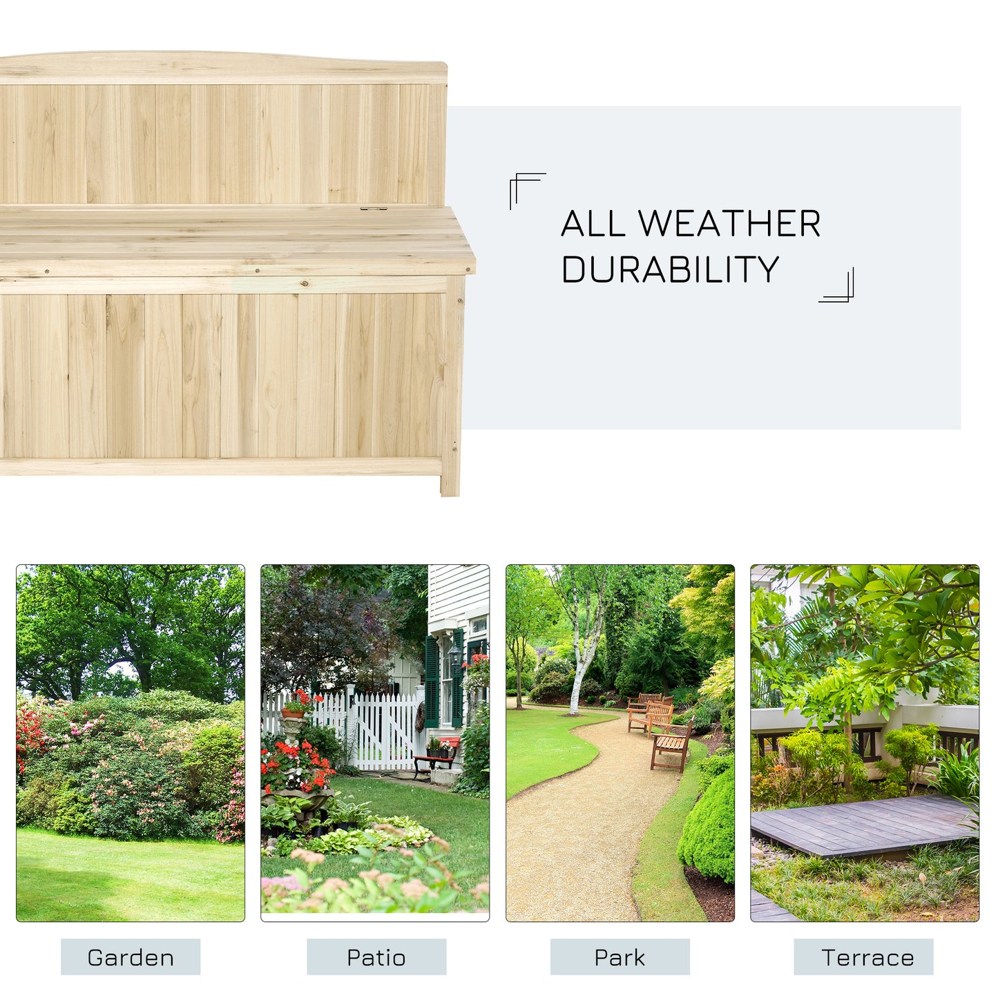 Wood Storage Bench for Patio Furniture, Outdoor Garden Seating Tools