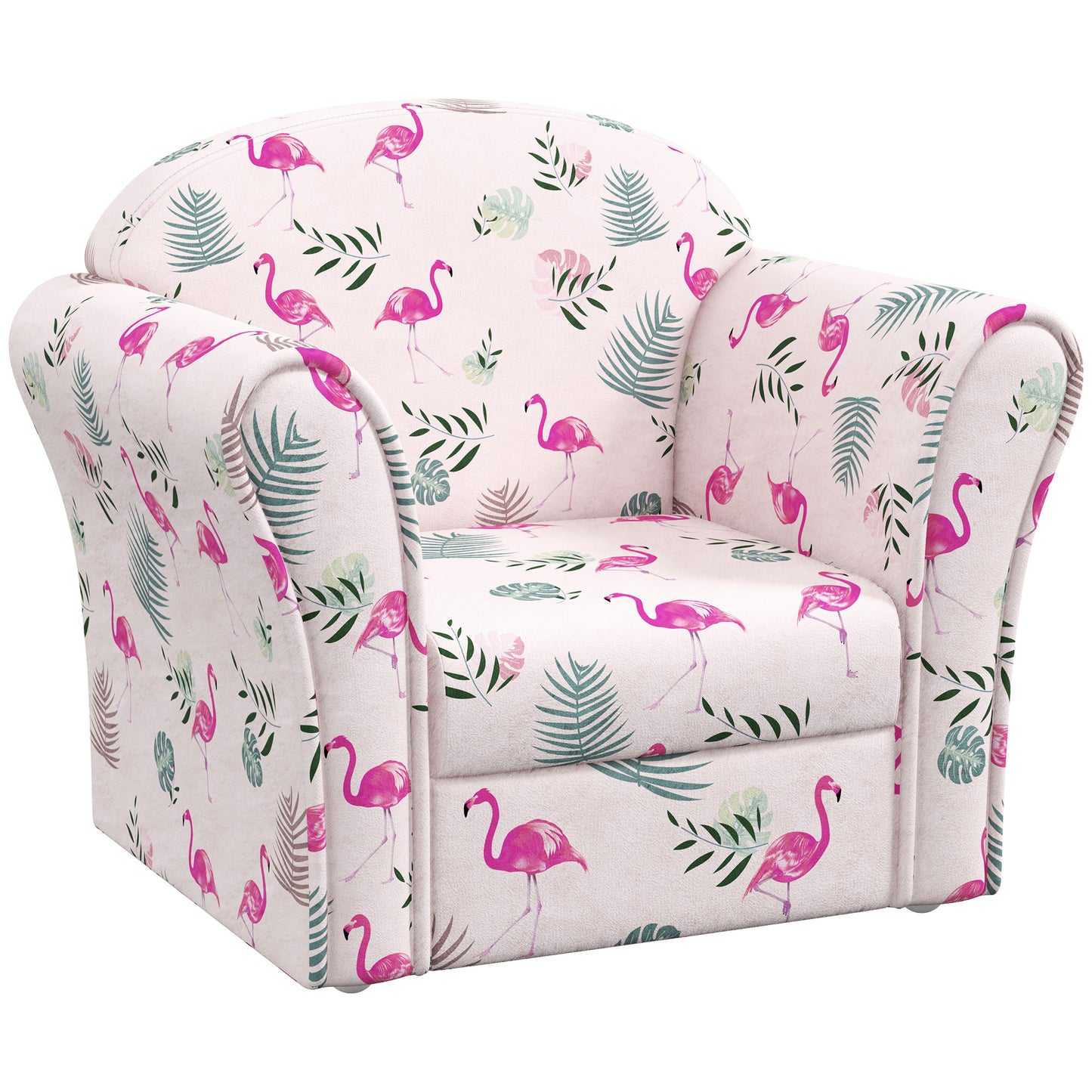 Kids Armchair with Flamingo Design, Wooden Frame, for Bedroom, Playroom, Kids Room - Pink
