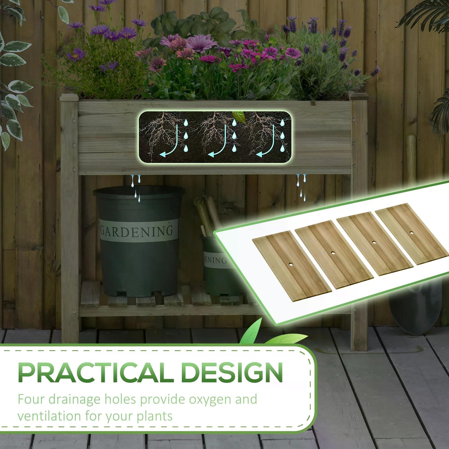 Garden Wooden Planters， Raised Garden Bed with Legs and Storage Shelf Elevated Wooden Planter Box