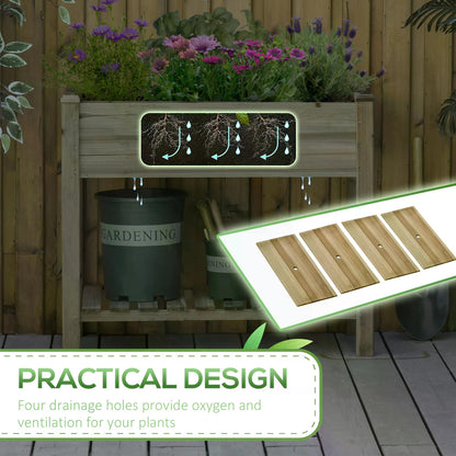 Garden Wooden Planters， Raised Garden Bed with Legs and Storage Shelf Elevated Wooden Planter Box