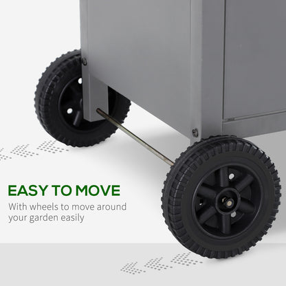 4+1 Burner Gas BBQ Grill, Outdoor Barbecue Trolley with Wheels, Warming Rack, Side Shelves, Cabinet, Thermometer for Garden