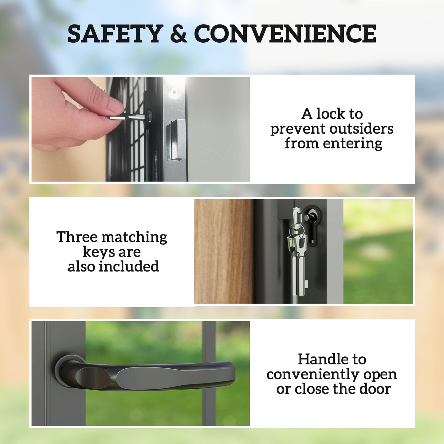 Galvanised Steel Garden Gate, Outdoor Fence Gate Security Barrier with Lock, Keys and Handle, Outdoor Entrance Way Door