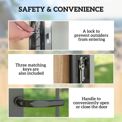 Galvanised Steel Garden Gate, Outdoor Fence Gate Security Barrier with Lock, Keys and Handle, Outdoor Entrance Way Door