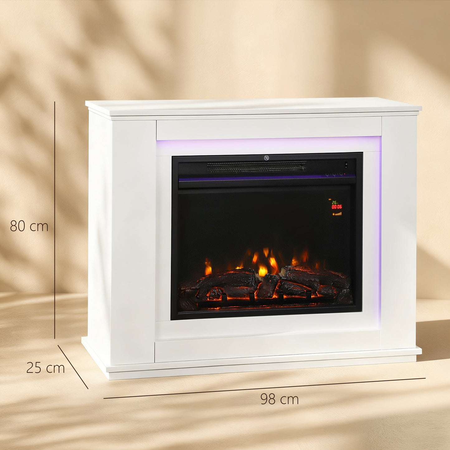 2000W 6824 BTU Faux Flame Fireplace - White