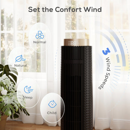 Tower Fan with WiFi App Control, Standing Floor Fan with 3 Speed 4 Modes, 12 Hour Timer and Night Light Black