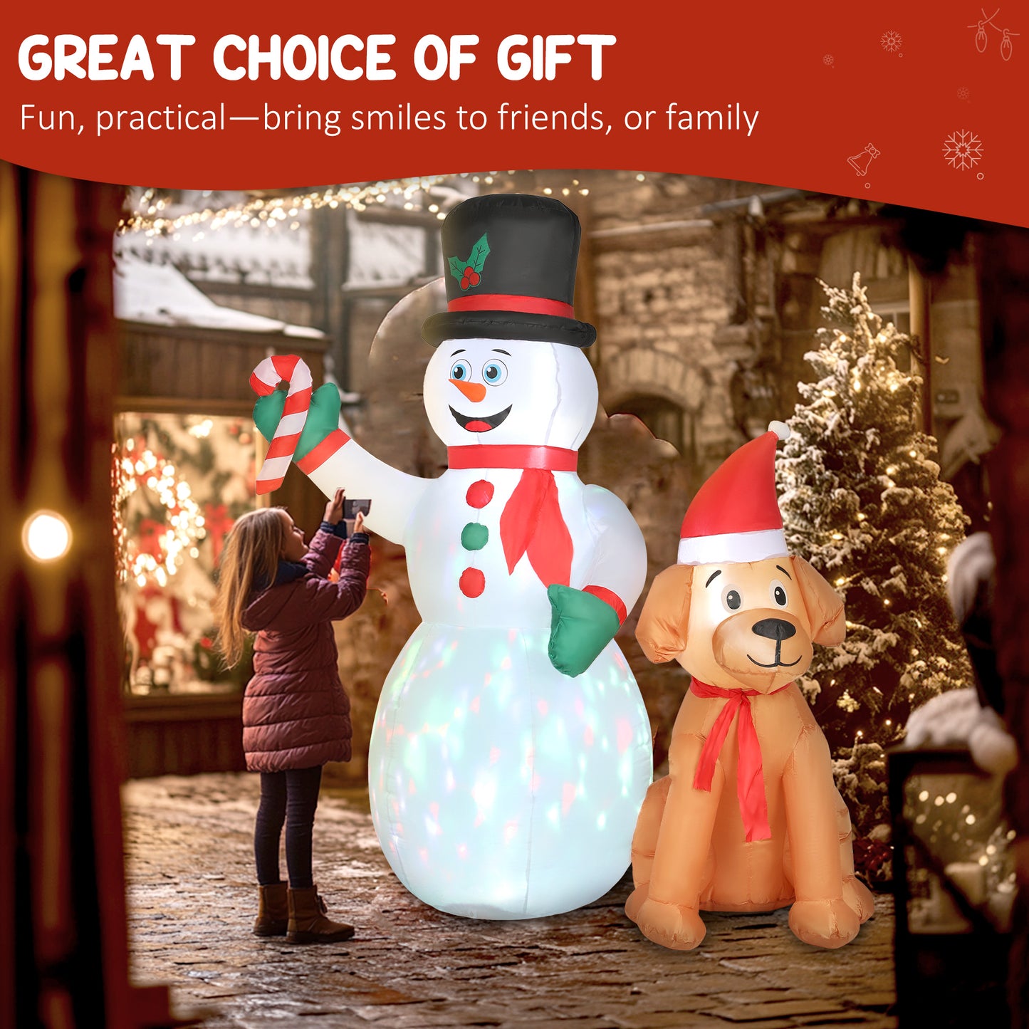 6FT Christmas Inflatables Snowman & Dog with Built-in LED Lights and Flashing Light