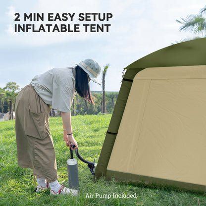 Inflatable Camping Tent w/ Hand Pump, Easy Setup 1/2 Person Blow Up Tent Waterproof 190T Taffeta w/ Mesh Windows