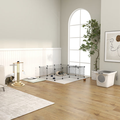 Cat Litter Box, Pet Toilet, Enclosed Kitten Pan with Front Entrance Top Exit, High Side, Scoop, White