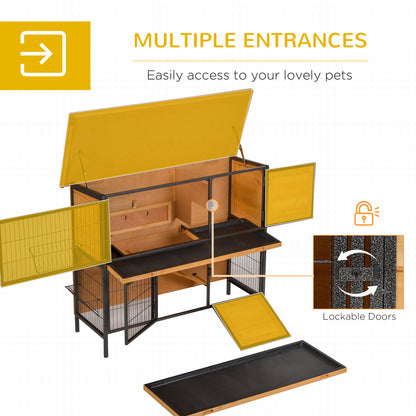 Rabbit Hutch Outdoor Guinea Pig Hutch Bunny Cage Metal Frame with No-Leak Tray Openable Roof Light Yellow 122 x 50 x 101cm