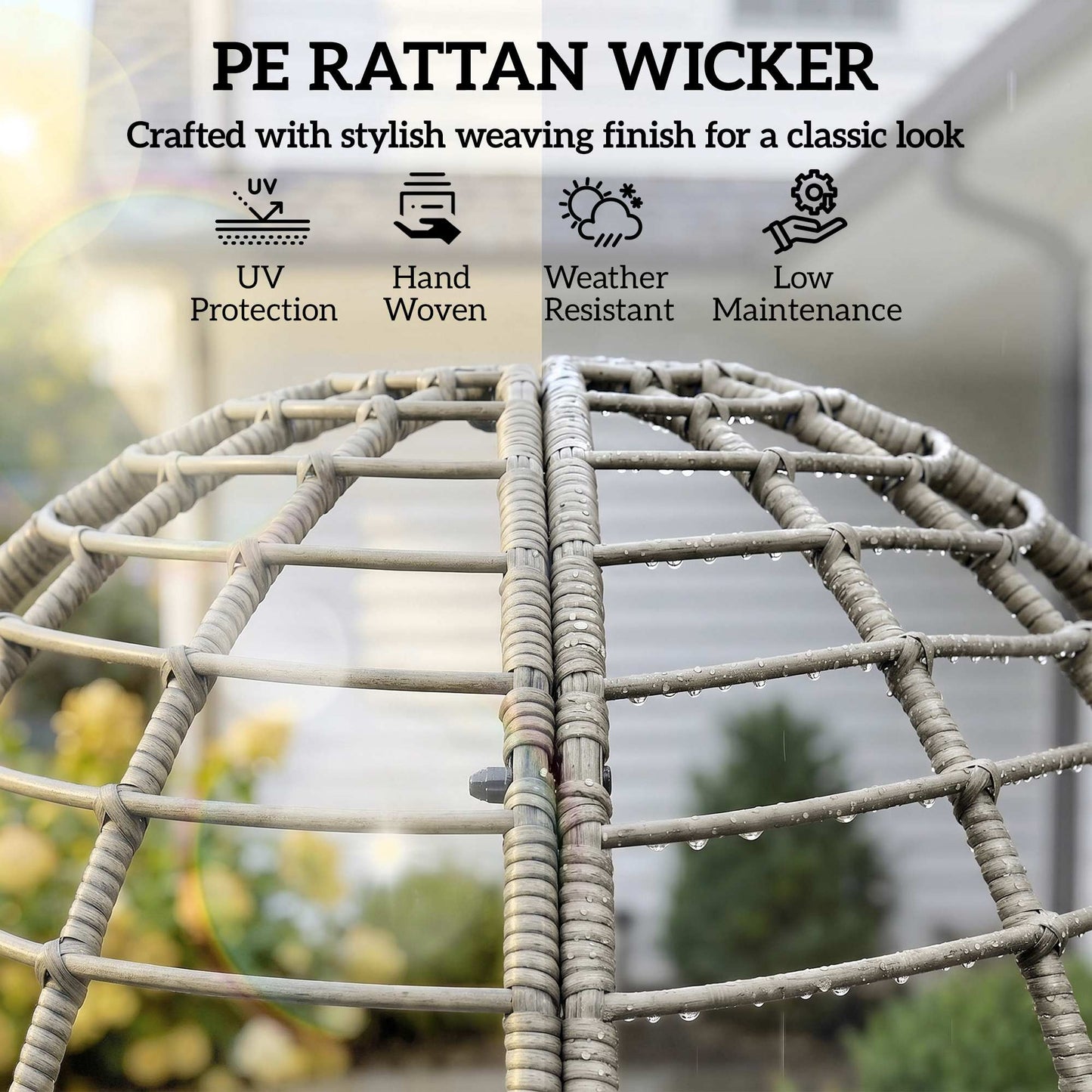 Garden Egg Chair with Footstool, Rattan Indoor Outdoor Lounge Chair and Ottoman Set with Thick Cushions, Light Grey