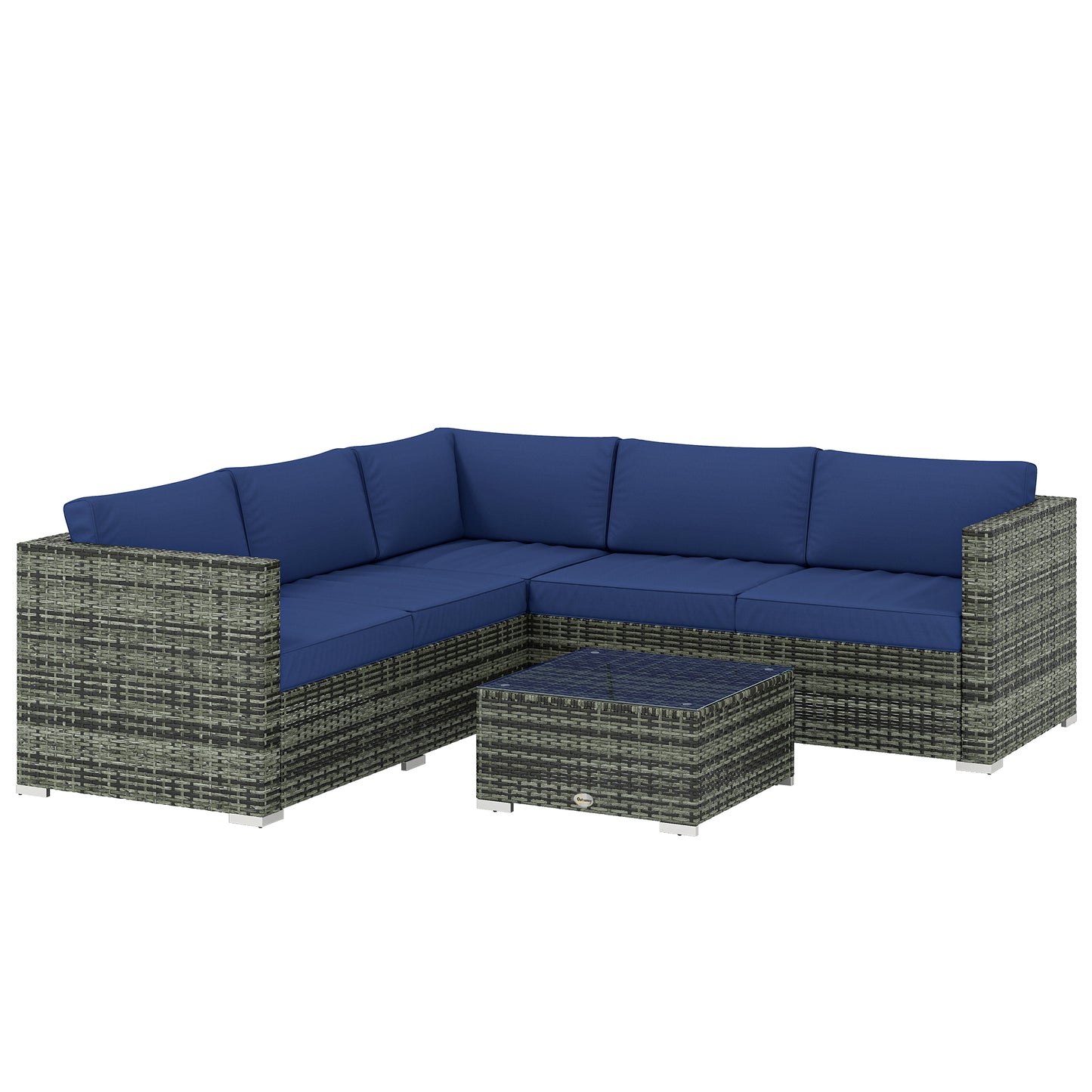 Four-Piece Rattan Sofa Set with 11 Cushions, Steal Frame, Blue