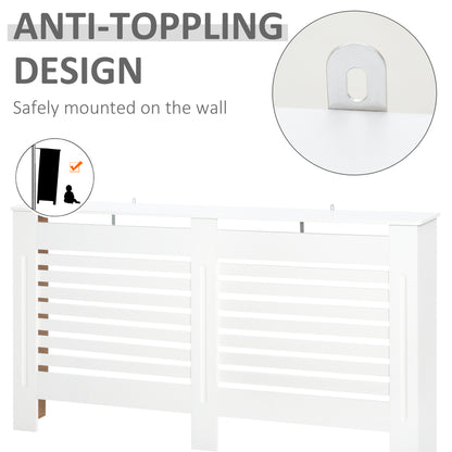 Radiator Cover, Modern MDF White Painted Cabinet with Horizontal Slats for Living Room, Bedroom, 172L x 19W x 81H cm
