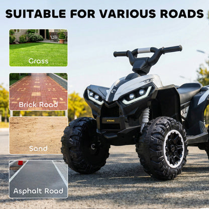 12V Ride-On Quad Bike w/ Music, Horn, for Ages 3-5 Years - White