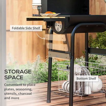 Charcoal BBQ, with Thermometer, Shelves and Wheels