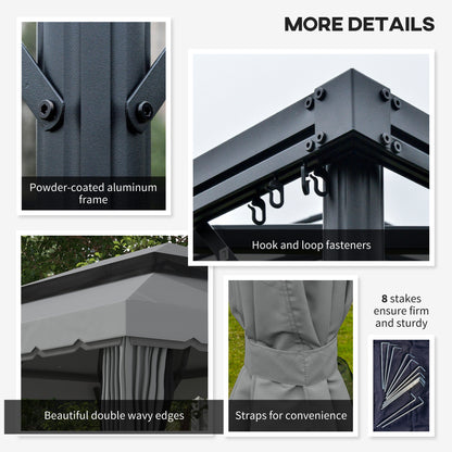 3 x 4m Aluminium Garden Gazebo, Marquee Canopy Shelter Pavilion Party Tent with Nets and Curtains for Garden and Deck