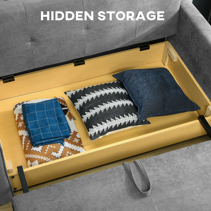 Snow Flannel Two-Seater Sofa Bed, with Storage - Grey
