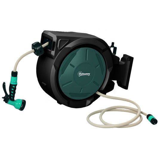Retractable Hose Reel Wall Mounted, 30+2m Garden Hose Pipe Reel with Lock, Auto Rewind, 7 in 1 Spray Nozzle