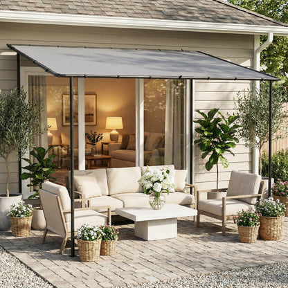 3 x 2 m Lean to Garden Pergola, Metal Frame Gazebo Pergola with UPF30+ Protection, Sloped Roof, Drainage Holes, Grey