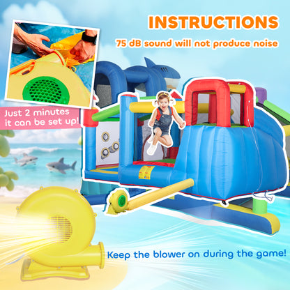 6 in 1 Kids Bouncy Castle, with Water Slide, Water Gun, Climbing Wall, Air Blower for Indoors/Outdoors, 3.9 x 3 x 2m