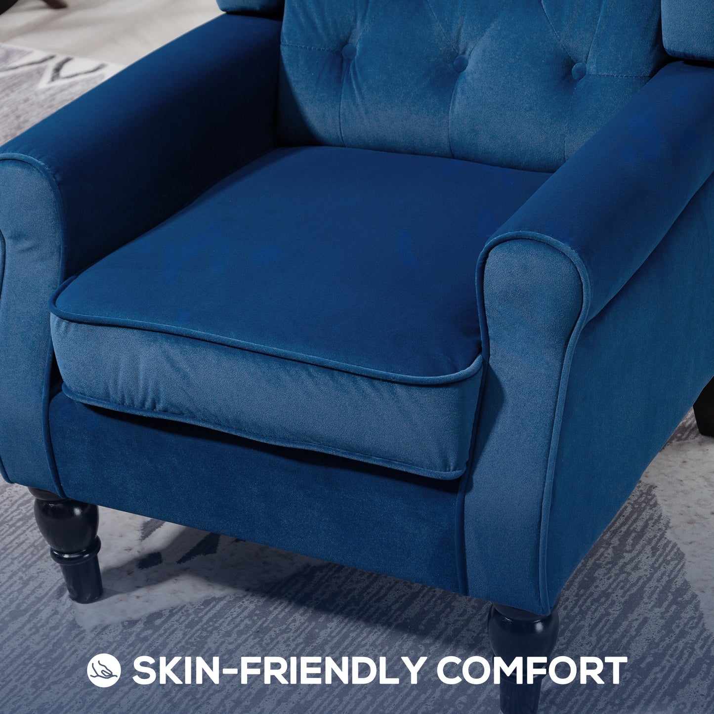 Wingback Accent Chair, Retro Upholstered Button Tufted Occasional Chair for Living Room and Bedroom, Blue