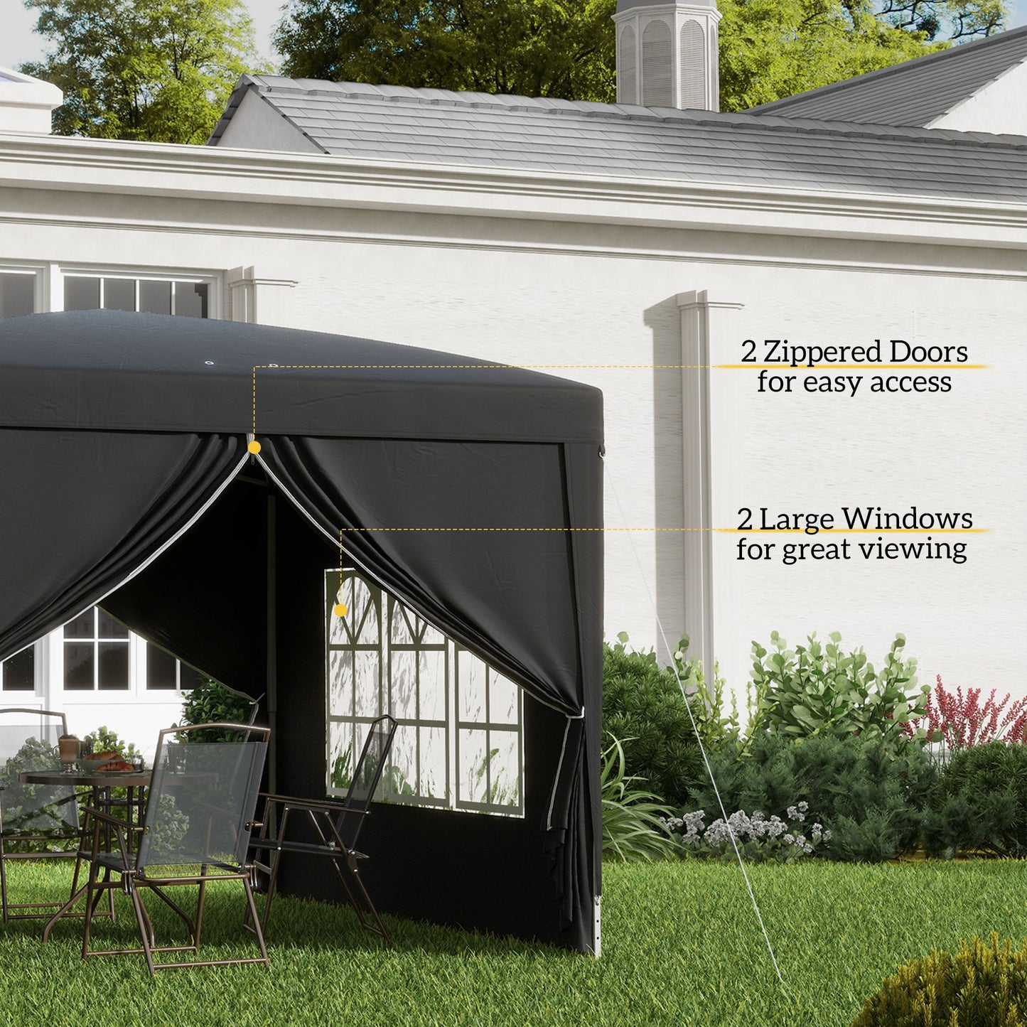 3x3(m) Pop-Up Gazebo, with Curtain Walls and Windows, Black