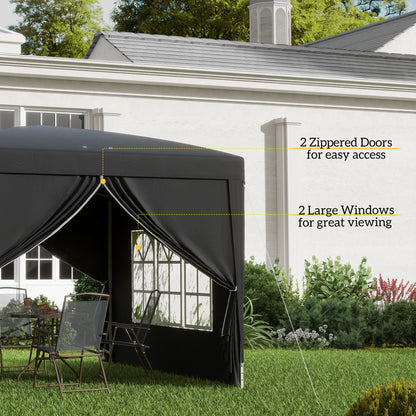 3x3(m) Pop-Up Gazebo, with Curtain Walls and Windows, Black