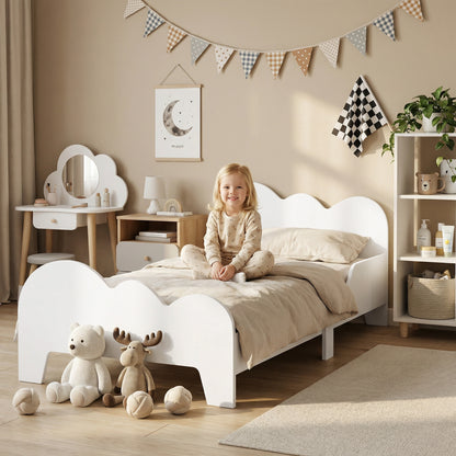 Cloud-Themed Toddler Bed Frame with Safety Rails, 143.5 x 74.5 x 56cm