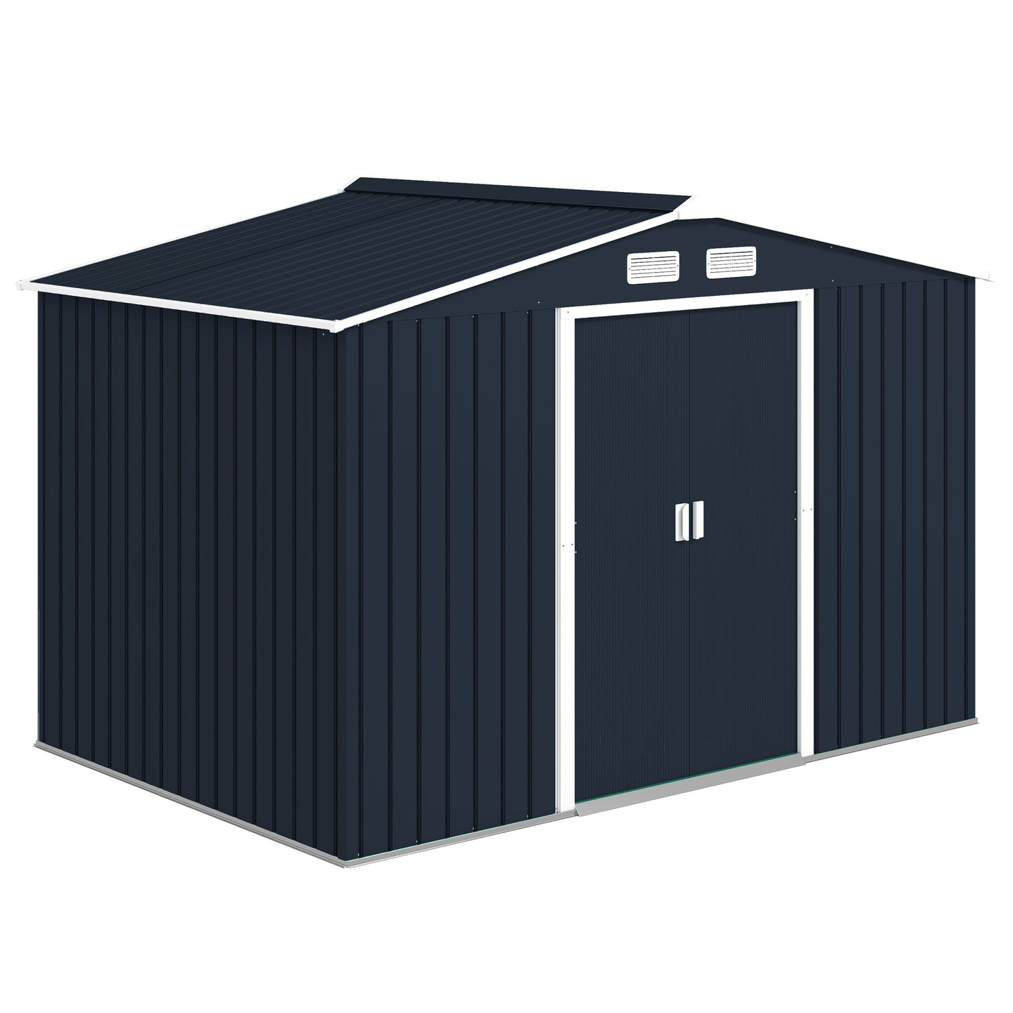 9 x 6ft Metal Bicycle Shed, Outdoor Storage Tool House with Ventilation Slots, Foundation Kit and Lockable Double Doors