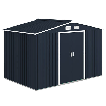 9 x 6ft Metal Bicycle Shed, Outdoor Storage Tool House with Ventilation Slots, Foundation Kit and Lockable Double Doors