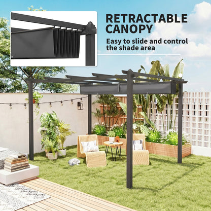 3 x 4m Aluminium Pergola, with Retractable Roof - Dark Grey
