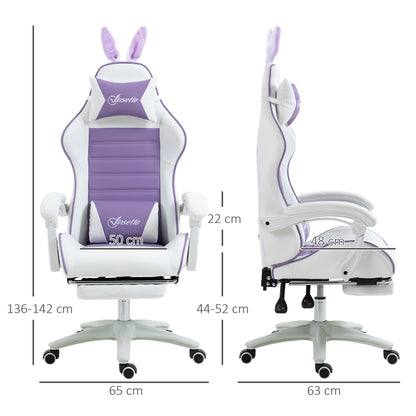 Racing Gaming Chair, Reclining PU Leather Computer Chair with Removable Rabbit Ears, Footrest, Headrest and Lumber Support