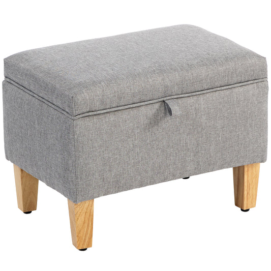 16L Linen Storage Ottoman Padded Footstool with Rubberwood Legs for Storage Box, Bed End, Shoe Bench, Seating, Light Grey