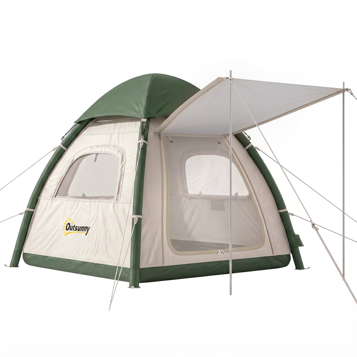 Inflatable Camping Tent with Rainfly, 3 Man Air Tent 3000mm Waterproof Blow Up Tents, Beige