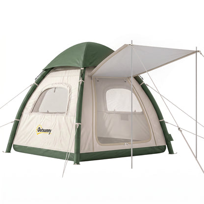 Inflatable Camping Tent with Rainfly, 3 Man Air Tent 3000mm Waterproof Blow Up Tents, Beige