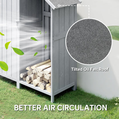 Garden Outdoor Storage Shed 3 Shelves Tilt Roof w/ Firewood Rack Log Carrier, 129L x 51.5W x 180H cm