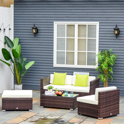 Rattan Corner Sofa Set 4-Seater Outdoor Garden Sofa for Patio - Brown