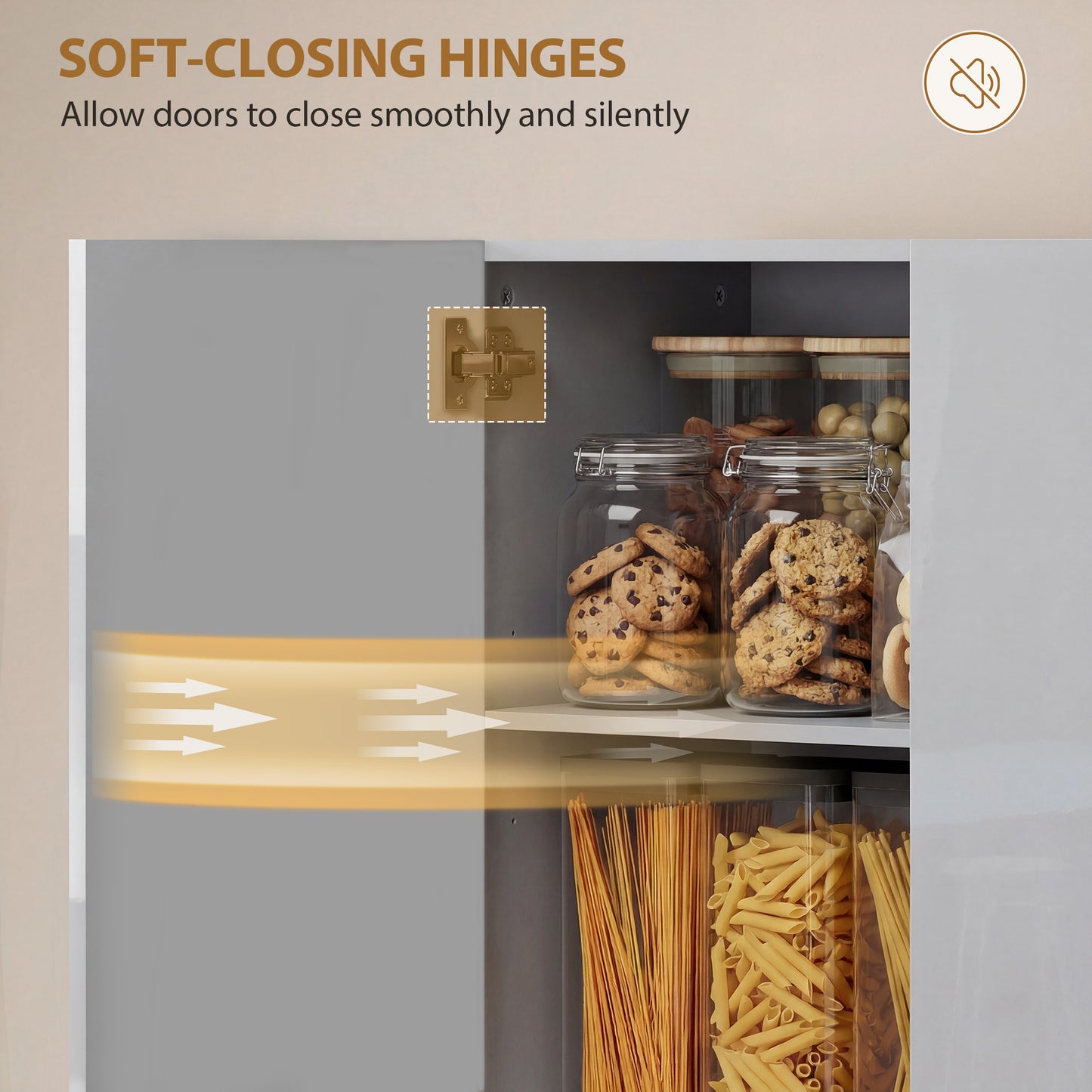 180 cm Tall Kitchen Cupboard, Pantry Storage Cabinet with Soft Close Doors and Adjustable Shelves, High Gloss Grey