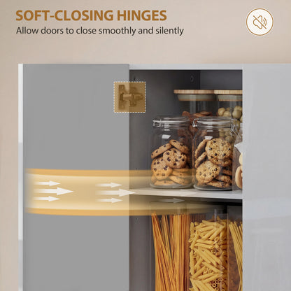 180 cm Tall Kitchen Cupboard, Pantry Storage Cabinet with Soft Close Doors and Adjustable Shelves, High Gloss Grey